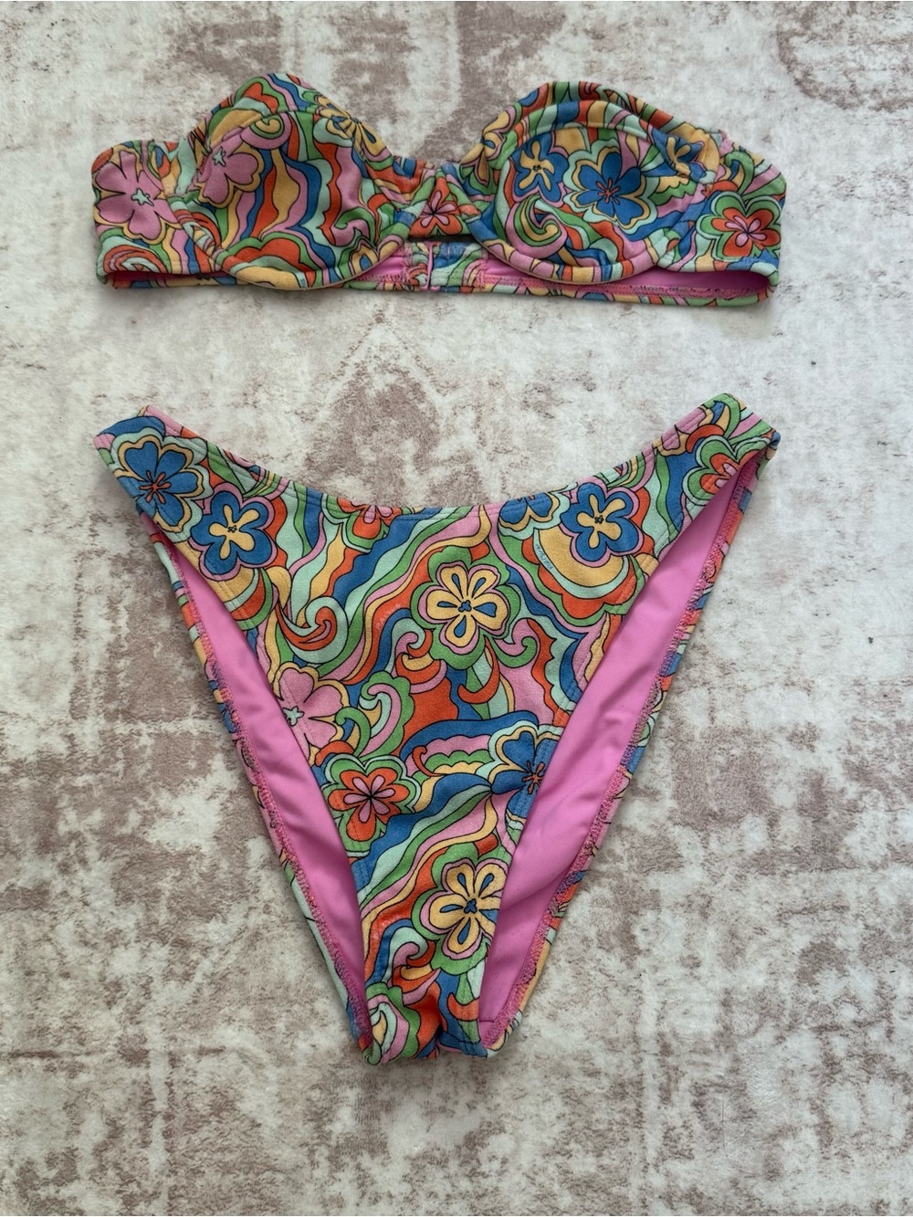 Pacsun Floral Retro Bikini Set - Pink Multicolor